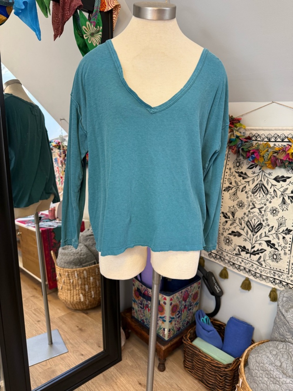 We The Free Teal V-Neck Long Sleeve Top